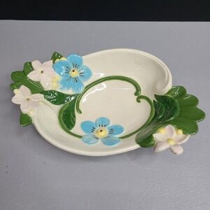 Holland‎ Mold Vintage Ceramic Footed Bowl Dish Spring Floral Purple Yellow 10"